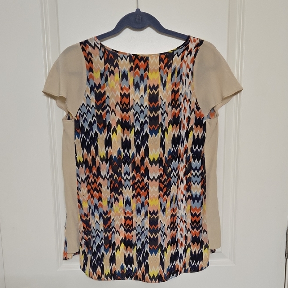 Anthropologie Multicolor Zigzag Blouse with Cream Sleeves - Picture 3 of 4